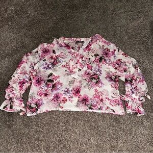 SHEIN Pink Floral Blouse with Ruffle Details